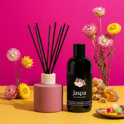 Oriental Myrrh & Musk Reed Diffuser Set โ Candy Pink vessel