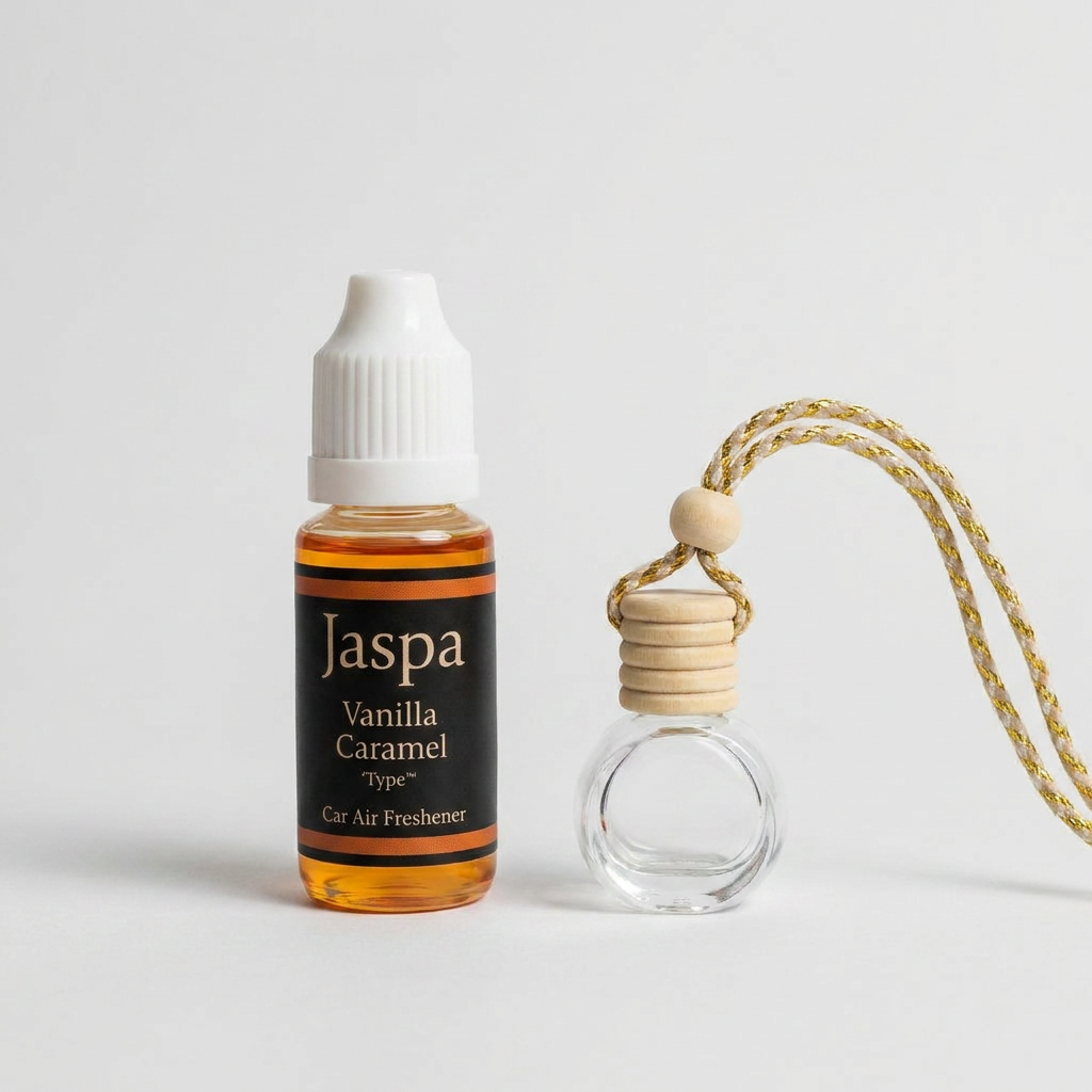 Vanilla Caramel - Tahaa Type Car Diffuser with Refill on grey studio background